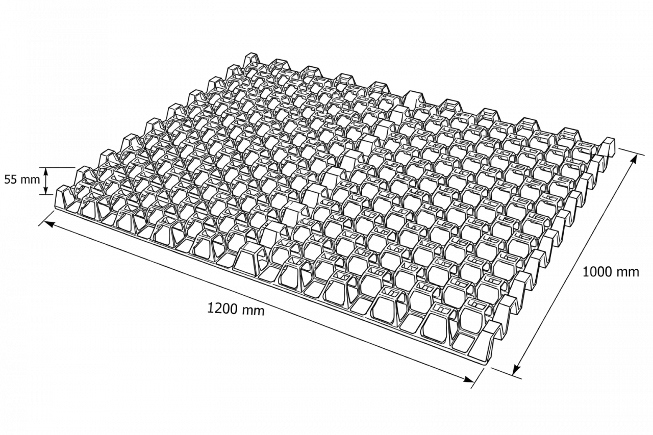 Technical drawing of the easyFLO freezer spacer, 1200 x 1000 x 55 mm